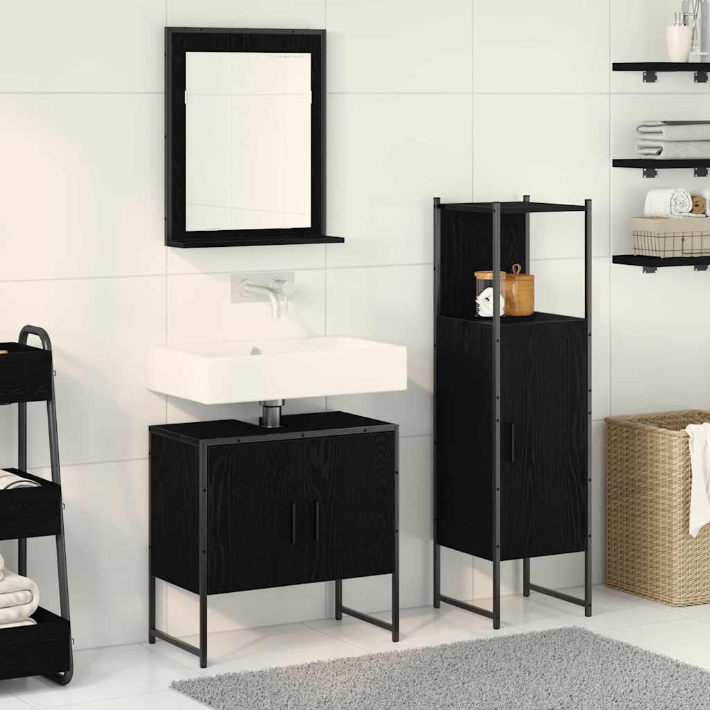 Bathroom Furniture Set with Door 3 pcs Black 33 x 33 x 102.5 cm